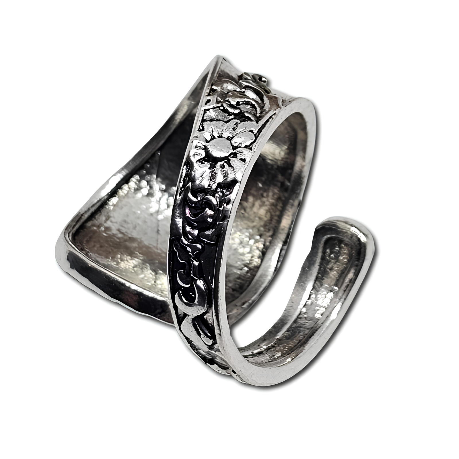 Daisy Flower Ring Spoon Wrap Round Adjustable s925 Silver Ring Metal Jewellery