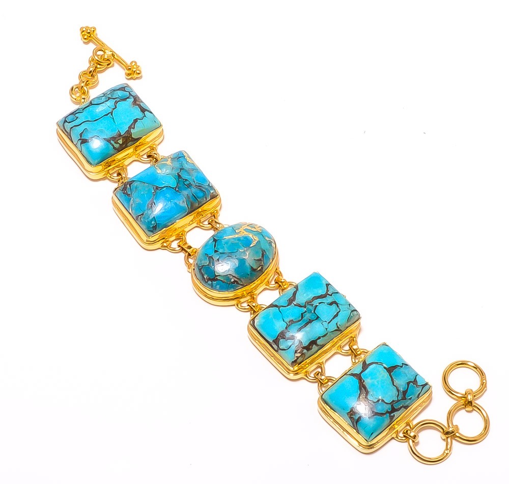 Copper Blue Turquoise Silver Gold Plated Bracelet 7-7.99″ B7625-82