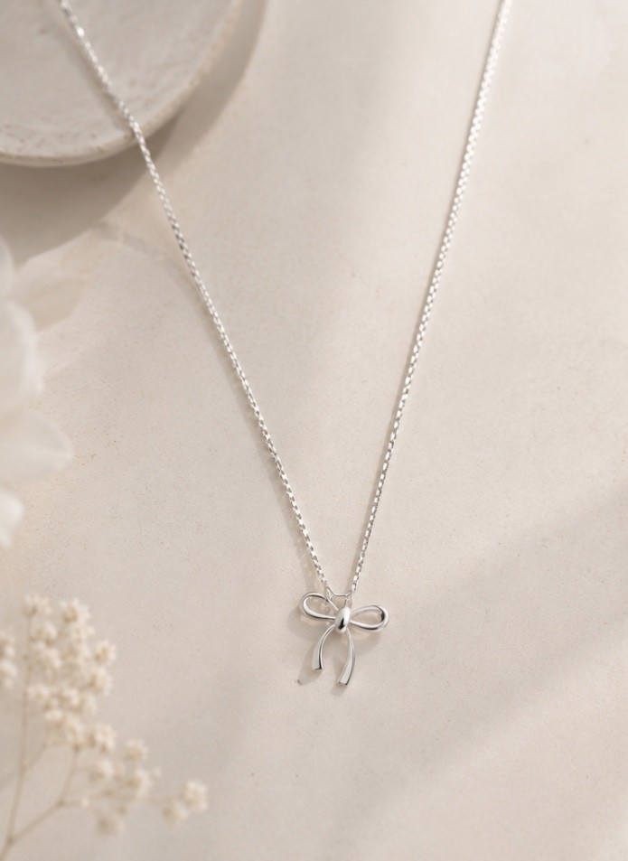 925 Sterling Silver Bow Necklace Adjustable 16-18” Minimalist Gift for Women