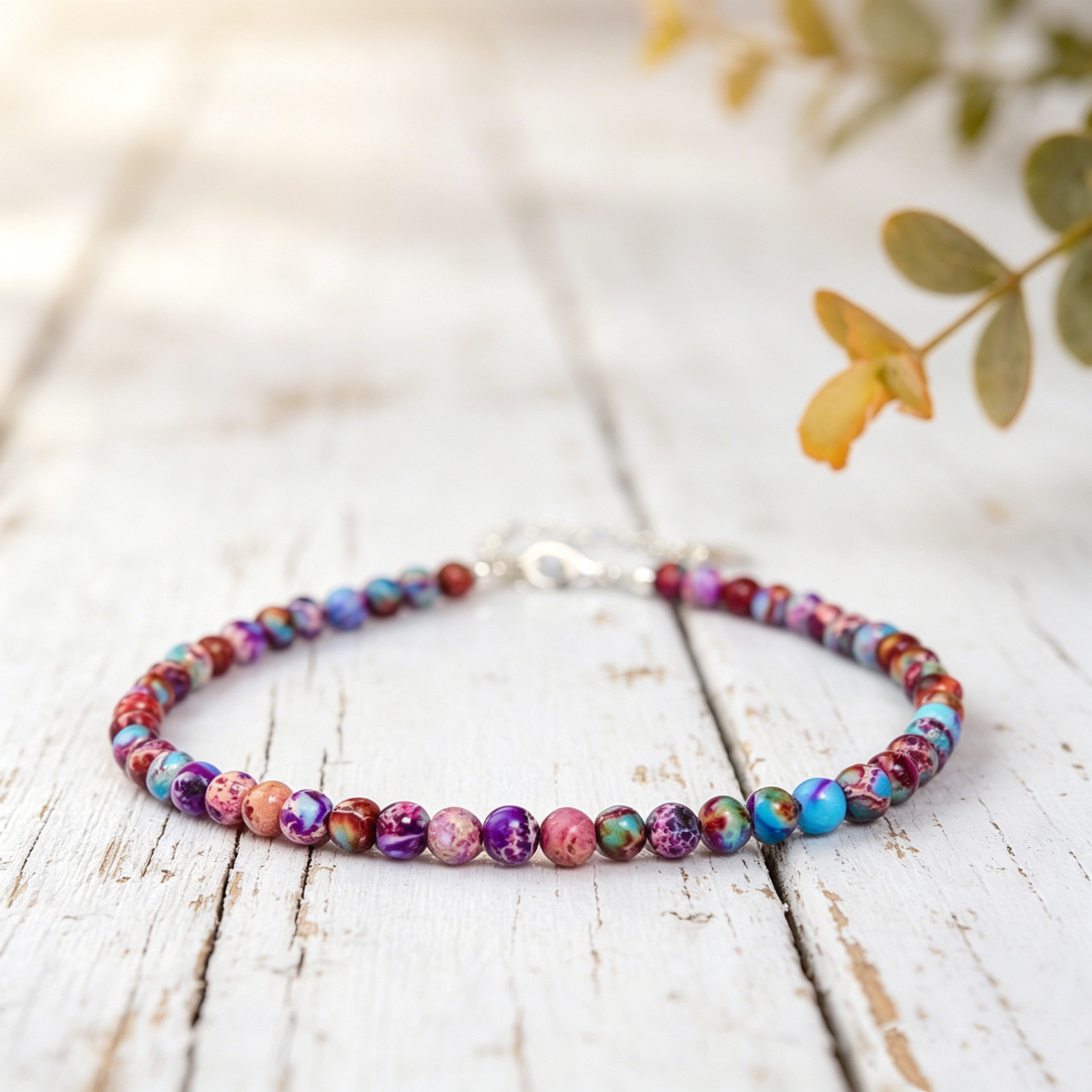 Imperial Jasper Adjustable Anklet Boho Healing Crystal Foot Jewelry
