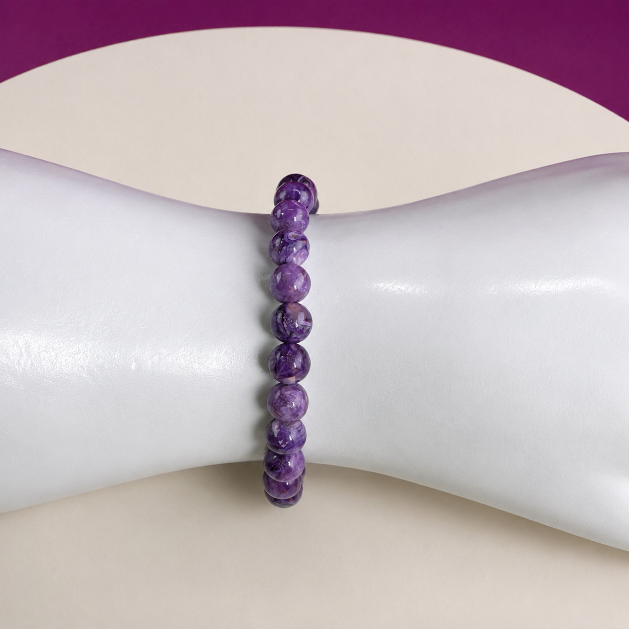 Charoite Bracelet 7mm Russian Purple Crystal Stretch Beaded Bracelet