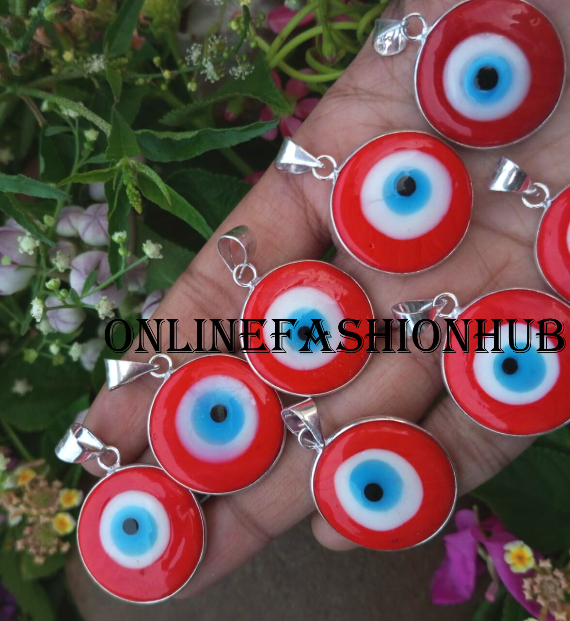 Red Evil Eye Gemstone 925 Sterling Silver Plated Wholesale Pendant Lot Jewelry