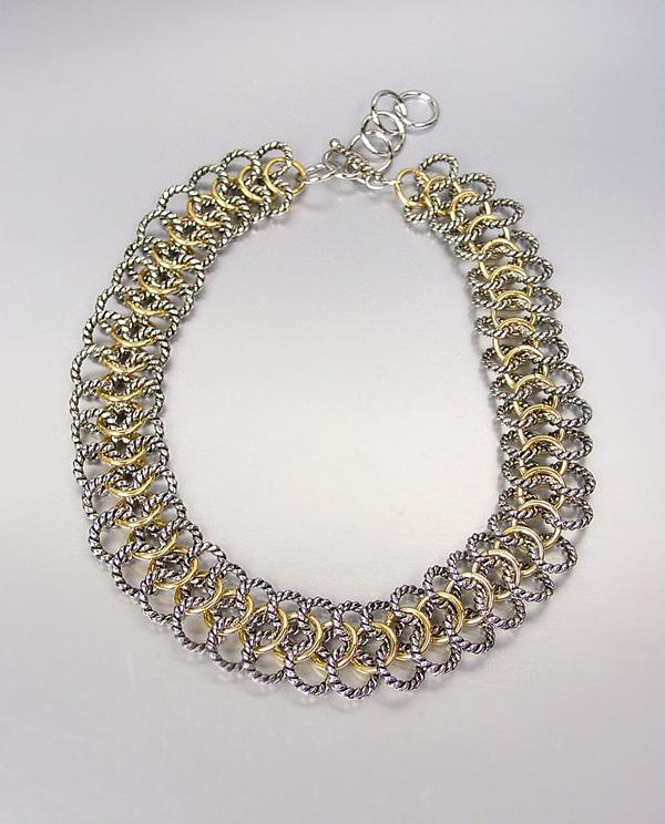 NEW Chunky Double Silver Cable Gold Rings Chain Wrap Toggle Bracelet Necklace
