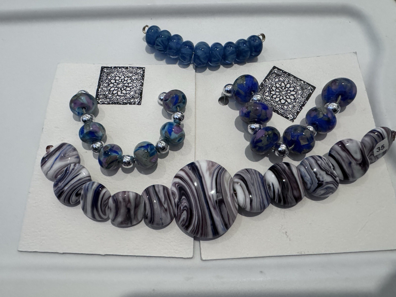 Lot of 4 Strands Blue Purple Glass Beads White Gray Accents