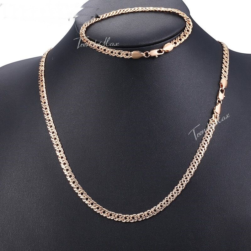 Venetian Link Chain Necklace Bracelet Set Statement Necklaces Gift Women Jewelry