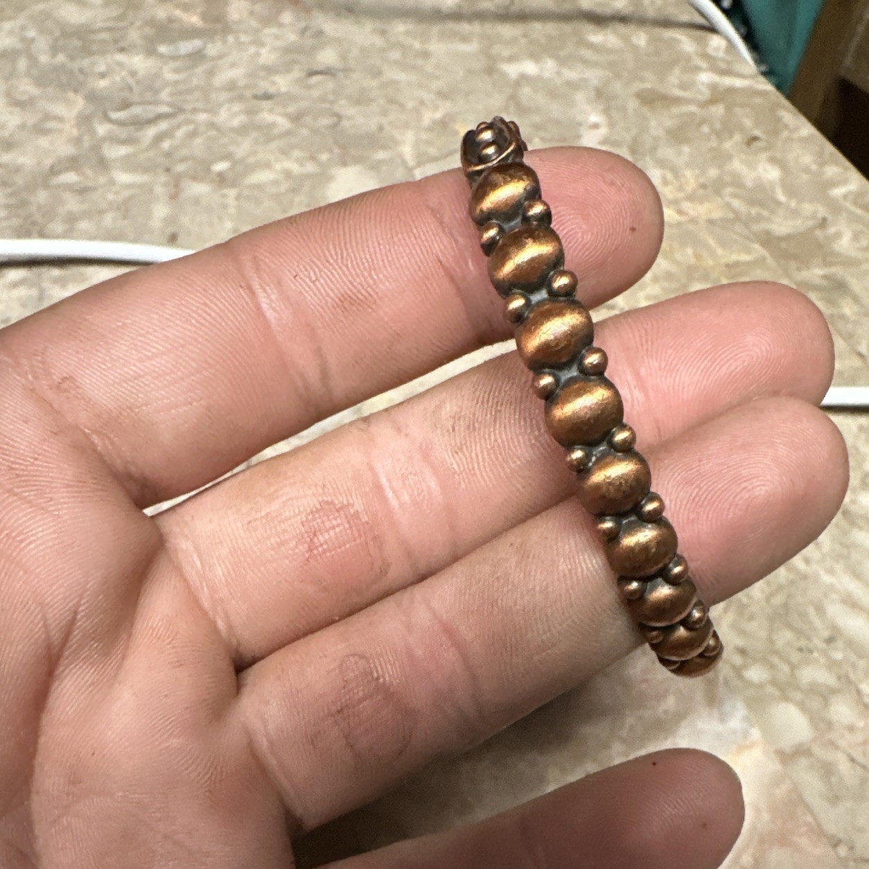 Copper Cuff Bracelet Bangle w/ Raised Bead Ball Design, Adjustable Open