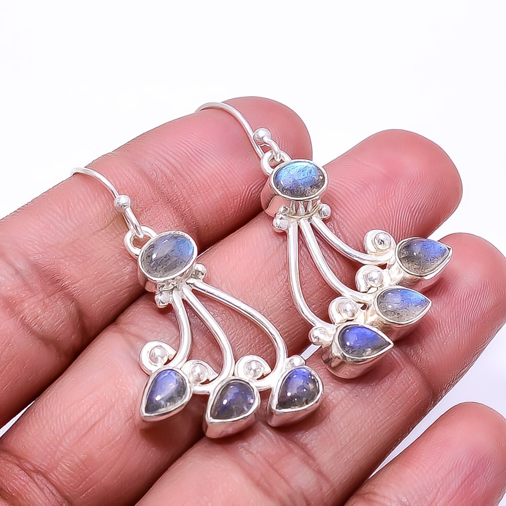Labradorite Multi Collet 925 Sterling Silver Earring 1.68″ E30, Christmas Gift