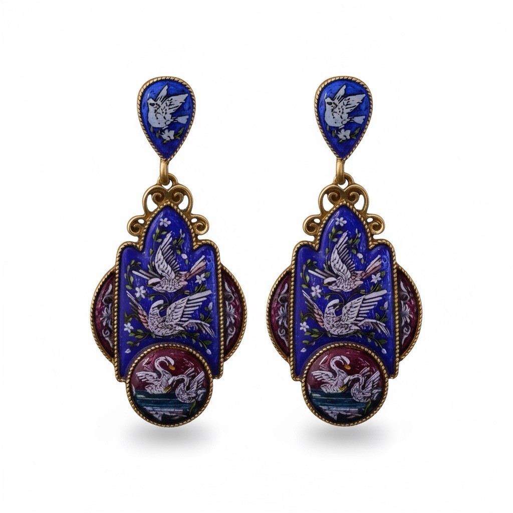 Museum Dove Bird Swan Earrings Pigeon Flower VTG Palace Gold Court Love Boho
