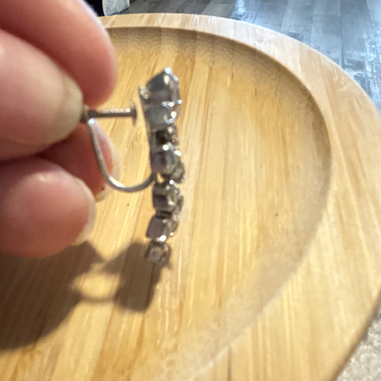 VTG Estate Silver Tone Clear Crystal Rhinestone Dangle Screw Back Earrings