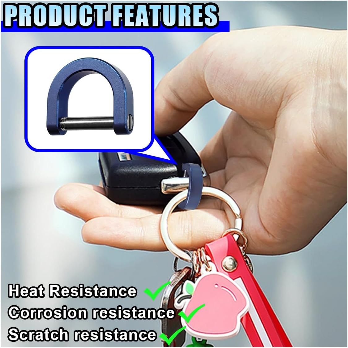 Small Key Ring with Screw Shackle – Mini D Rings Car Keychain Ring Color: Blue