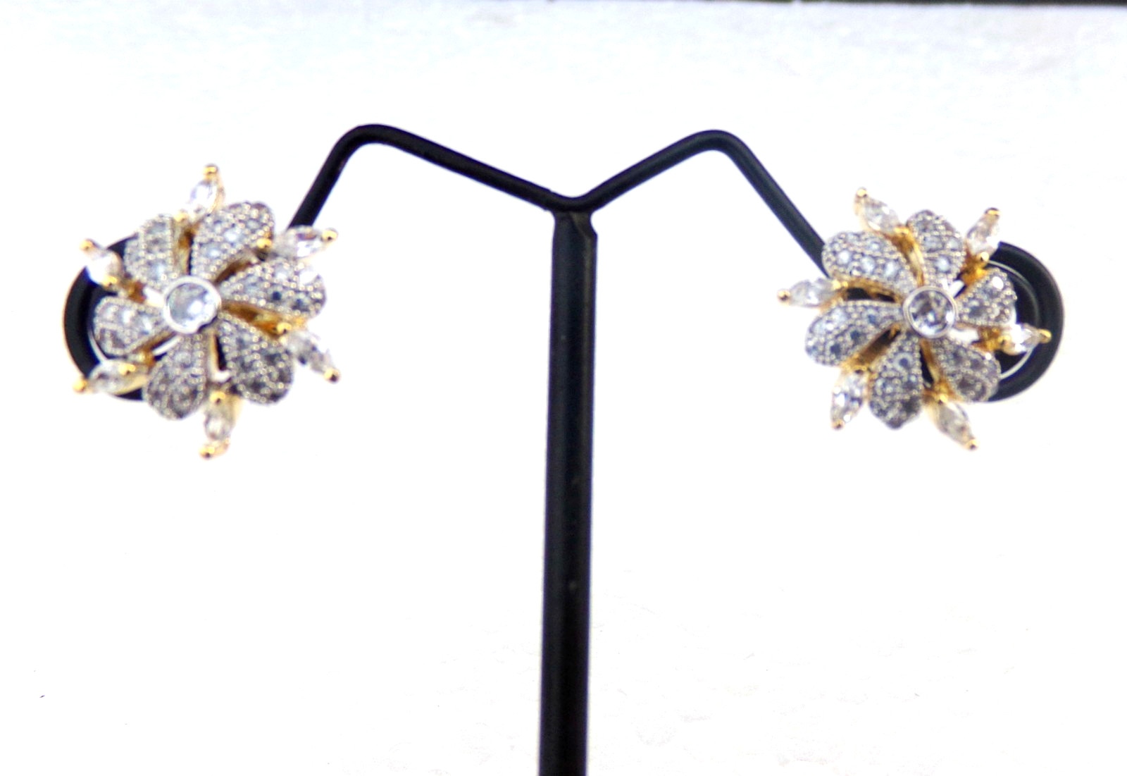 Indian Wedding Fashion Jewelry Stud Ethnic Goldtone Bollywood AD CZ Earrings Set