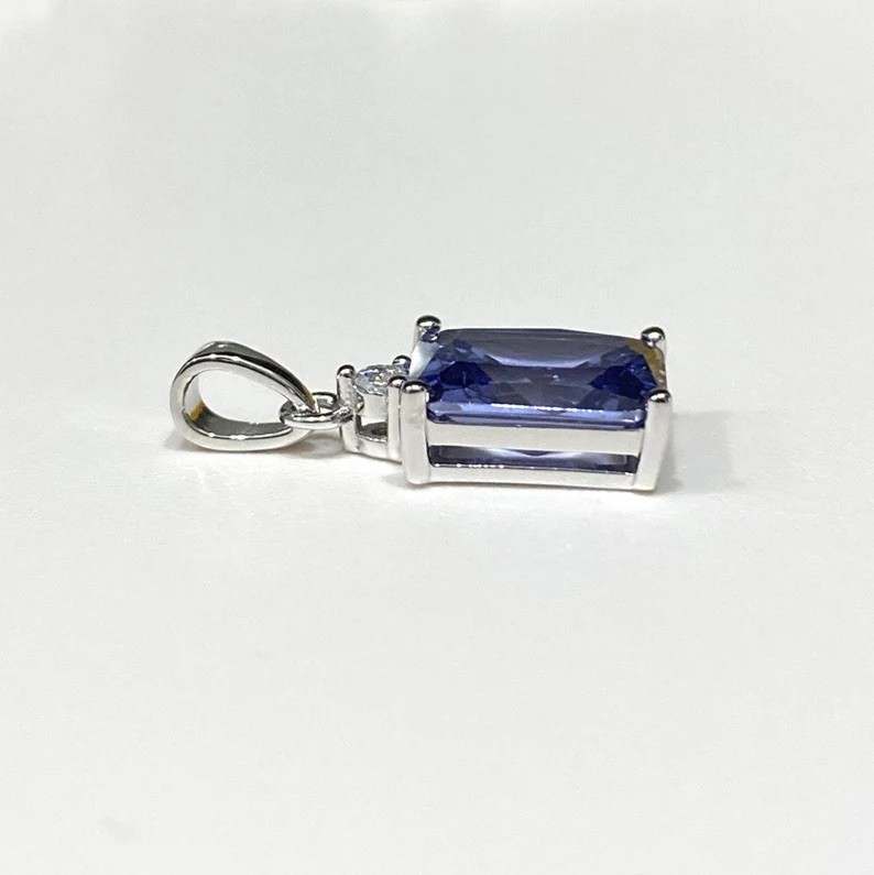 6.0 Ct Radiant Cut Tanzanite 935 Argentium Silver Pendant Accent Gift