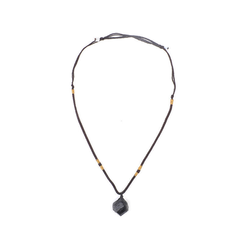 Women Men Black Natural Tourmaline Stone Pendant Necklace Crystal Gem Specimen