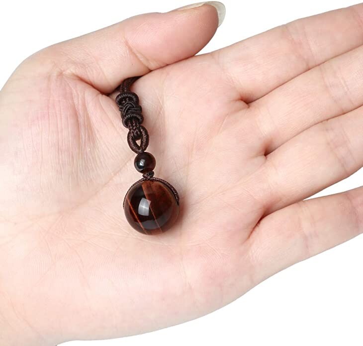 Red Tiger’s Eye 16mm Round Bead Pendant Healing Reiki Amulet Women Men Necklace