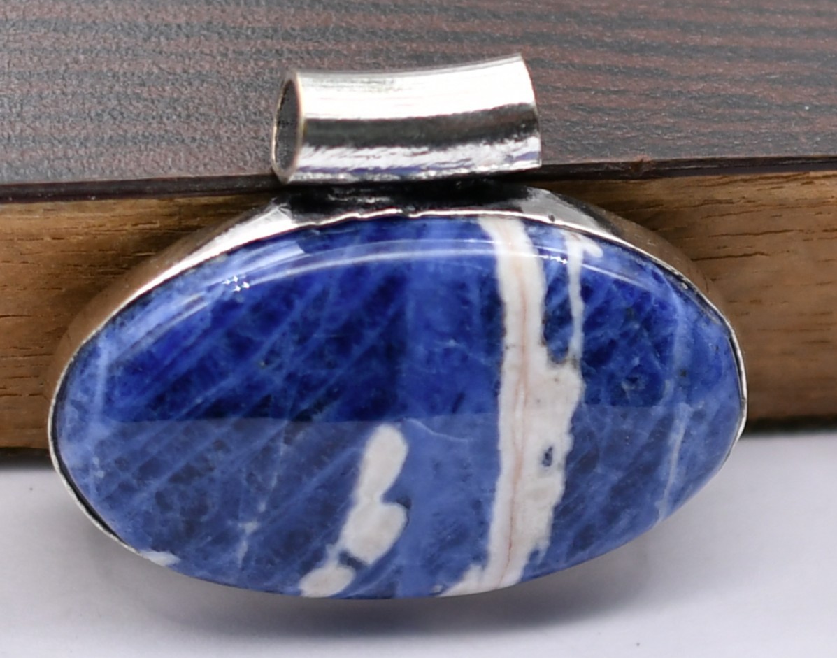 Sodalite Natural Gemstone Antique Silver Plated Pendant 2.25″ J 132