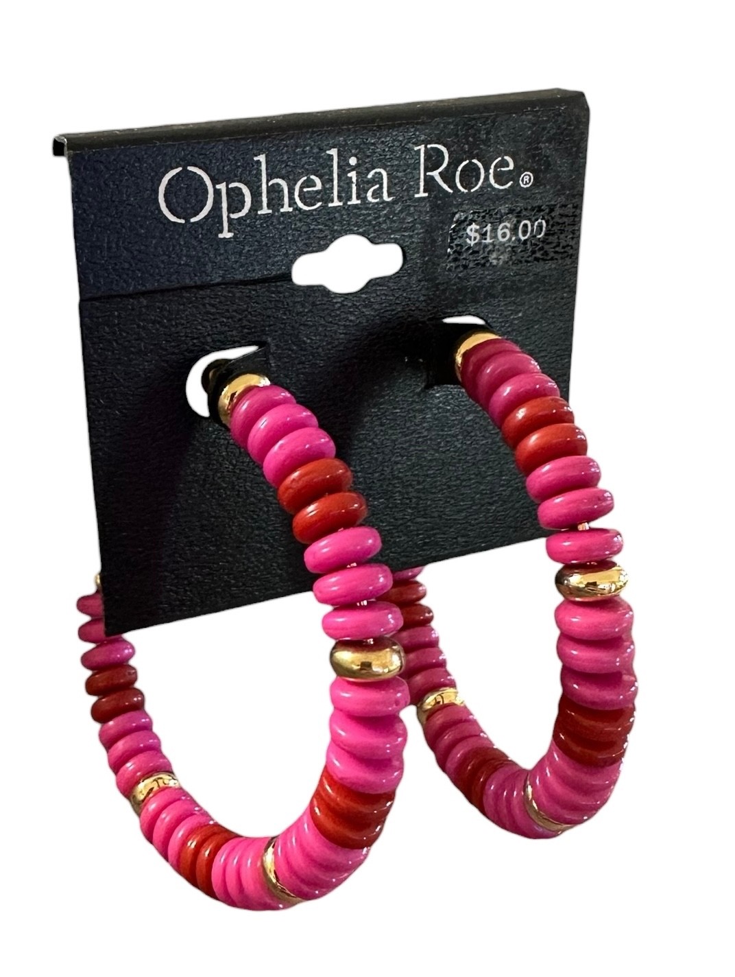 Ophelia Roe Beaded Hoop Earrings – Pink Red
