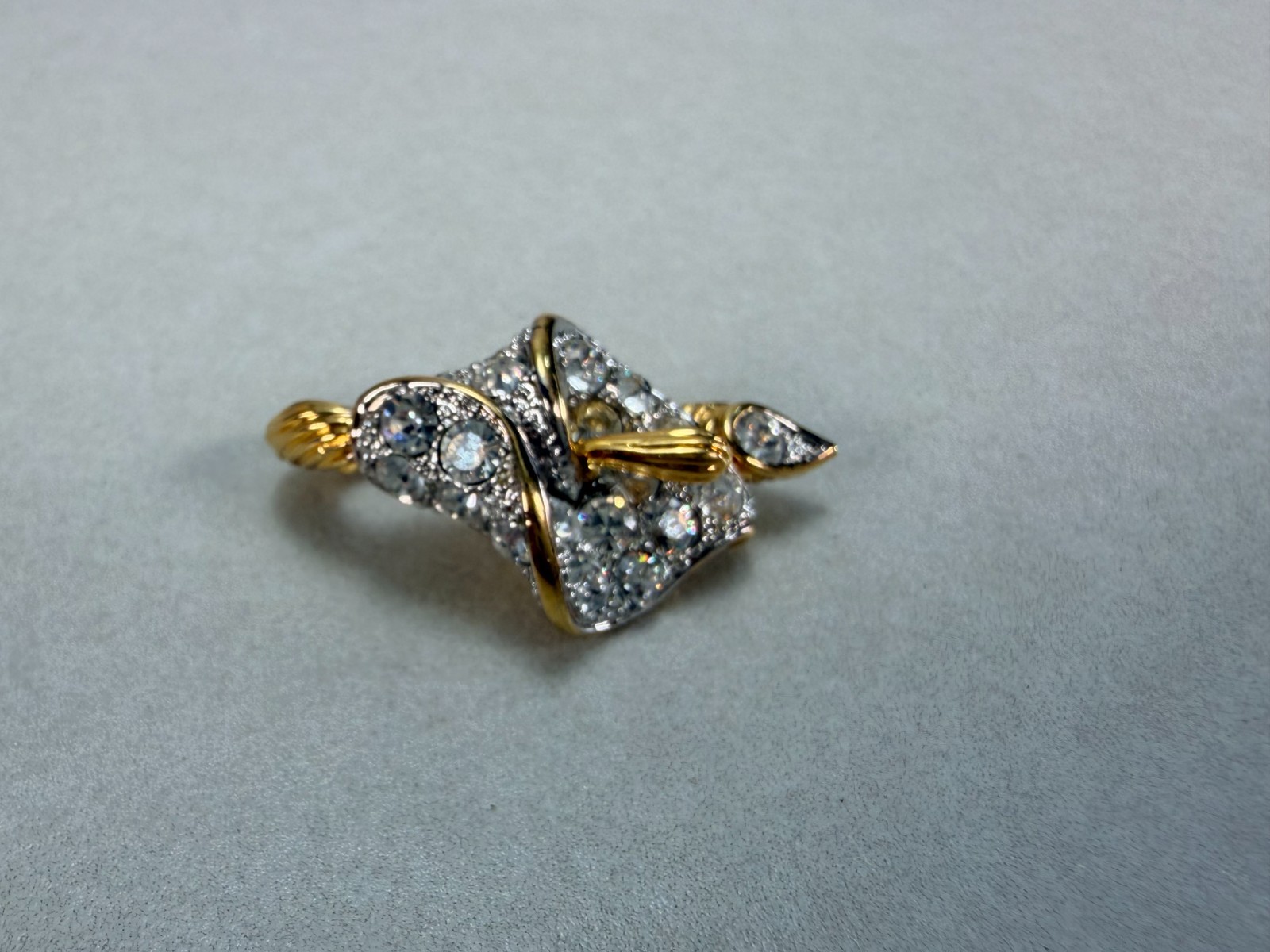 Nolan Miller Crystal Ribbon Swirl Pendant Gold Tone Rhinestone Brooch