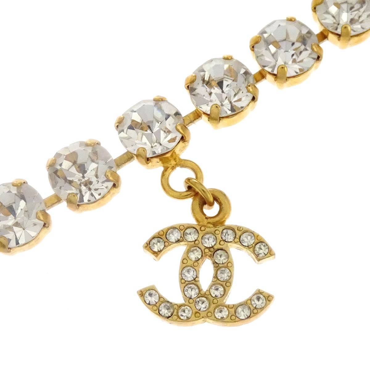 Chanel CC Chain Pendant Necklace Gold Rhinestone 96P 125558
