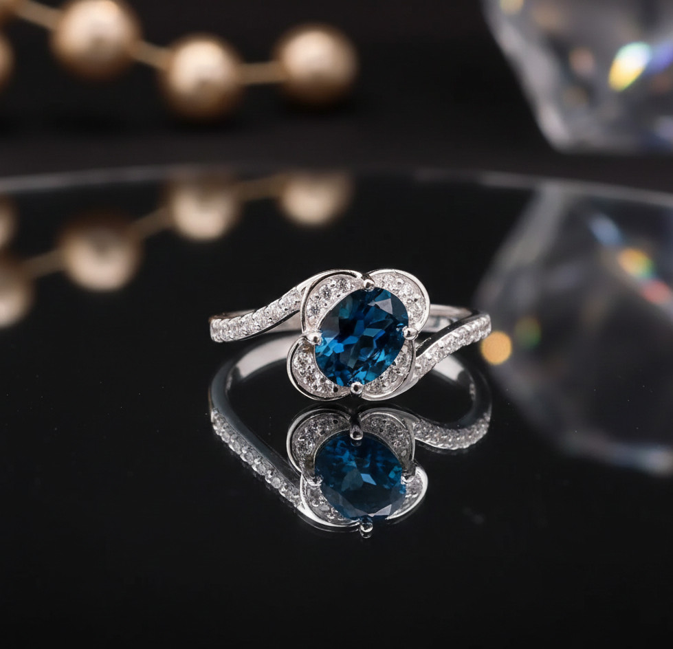 Natural London Blue topaz Oval 6x8mm 925 Starling Silver Ring Women Wedding Gift