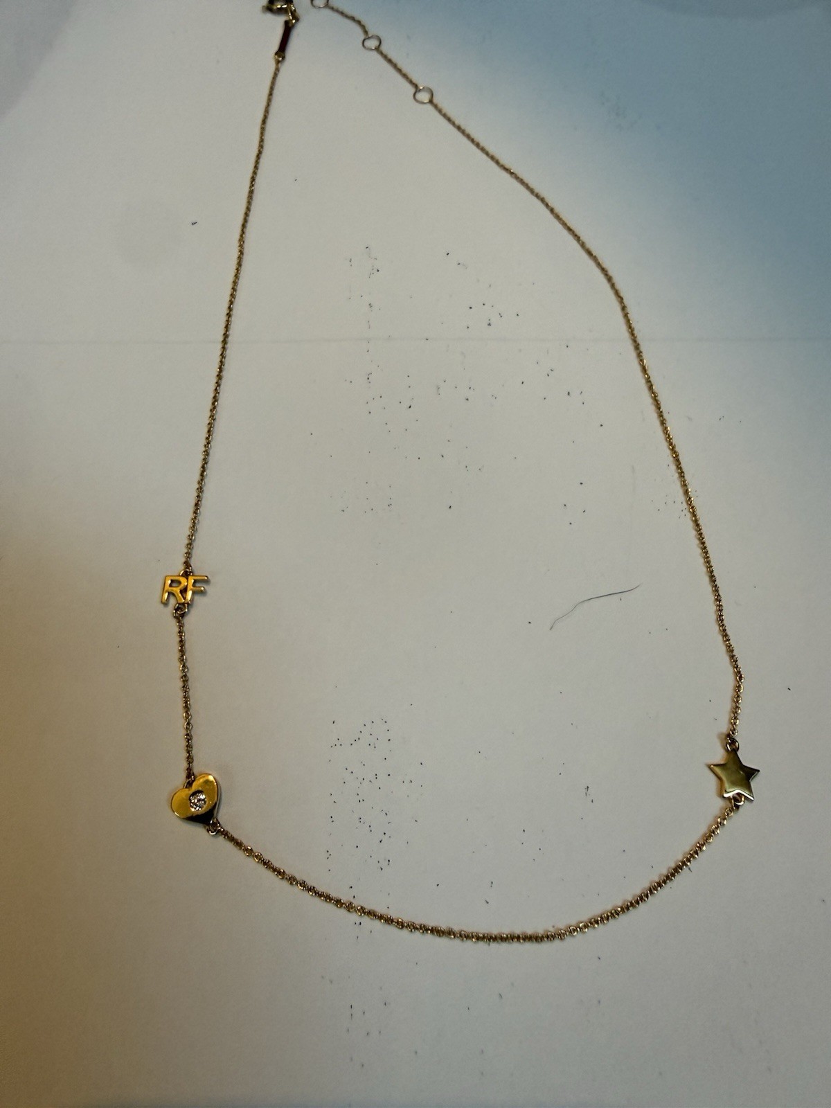 Brooks Brothers Red Fleece Gold Tone RF Initial Heart & Star Necklace JM900 NWOT