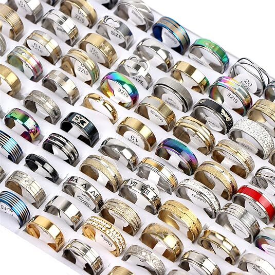 100 X Men’s women’s Fashion Ring Wholesale Bulk Lot Mixed Stainless Steel Rings