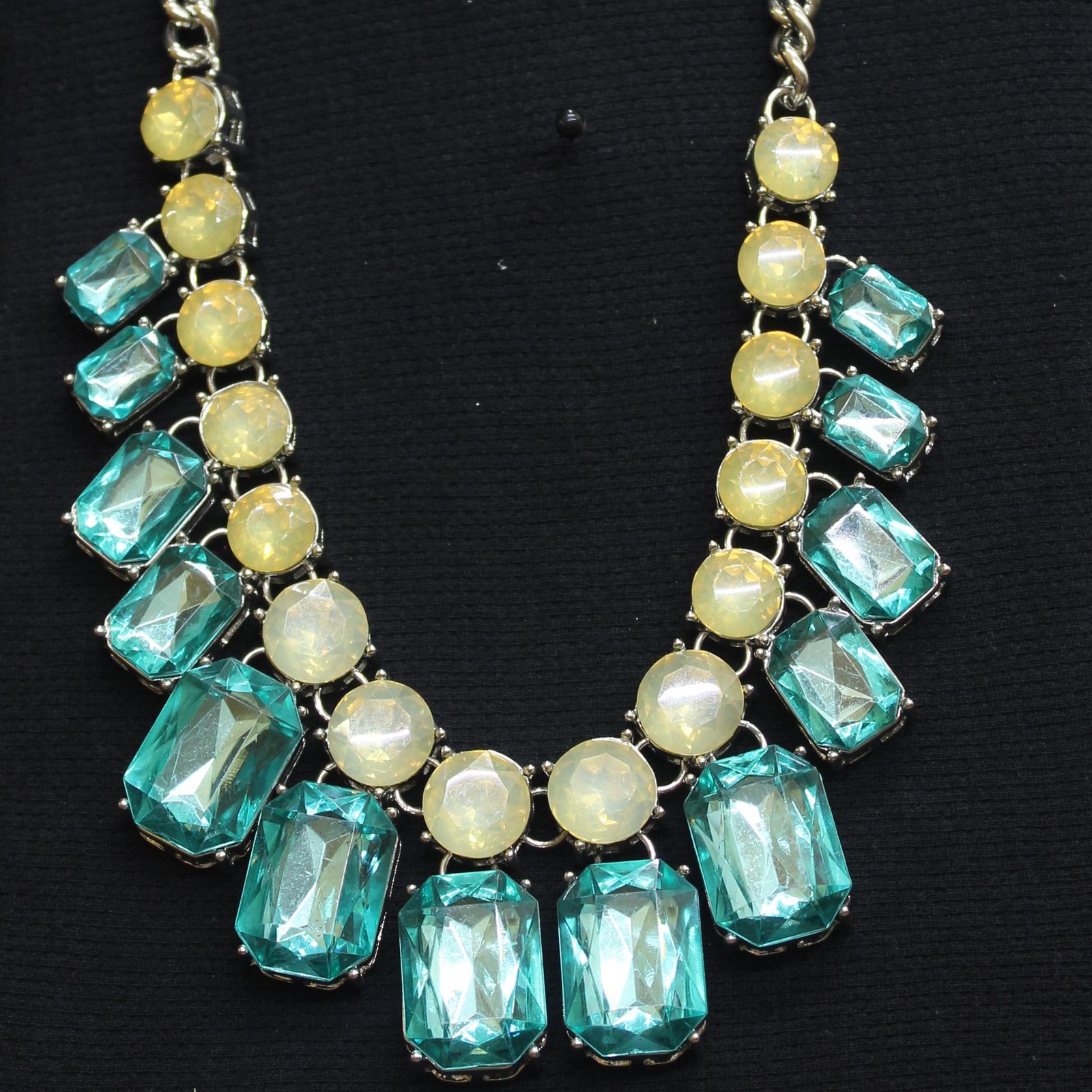 MCYS Gemstone Collar Curb Chain Necklace Silver Gray / Blue / Yellow 18″ + 3″