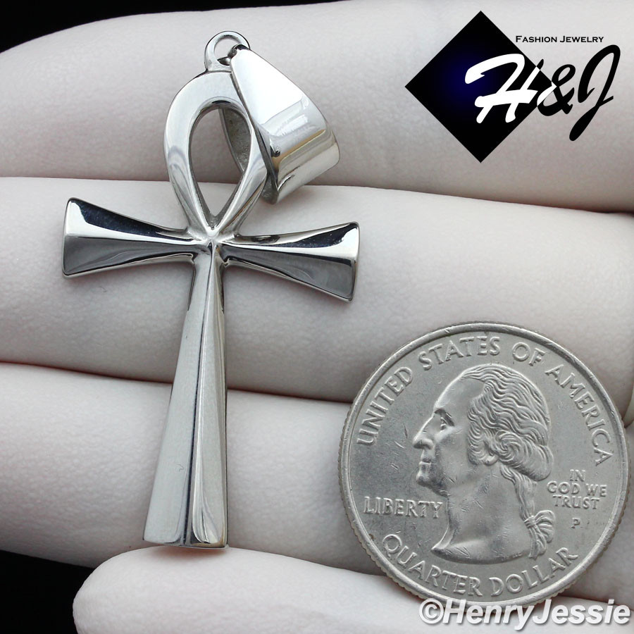 18-36″MEN Stainless Steel 3mm Silver Box Chain Plain Ankh Key Cross Pendant*P106