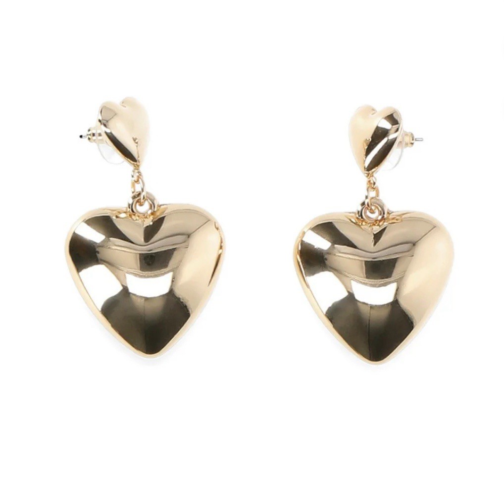NO BOUNDARIES Women’s Gold-Tone Trendy Puffed Heart Earrings Drop Post