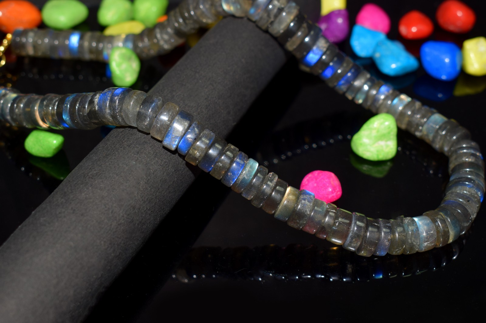 Natural Labradorite Smooth Tire Shape Gemstone Beaded Handmade Men Necklace 18″
