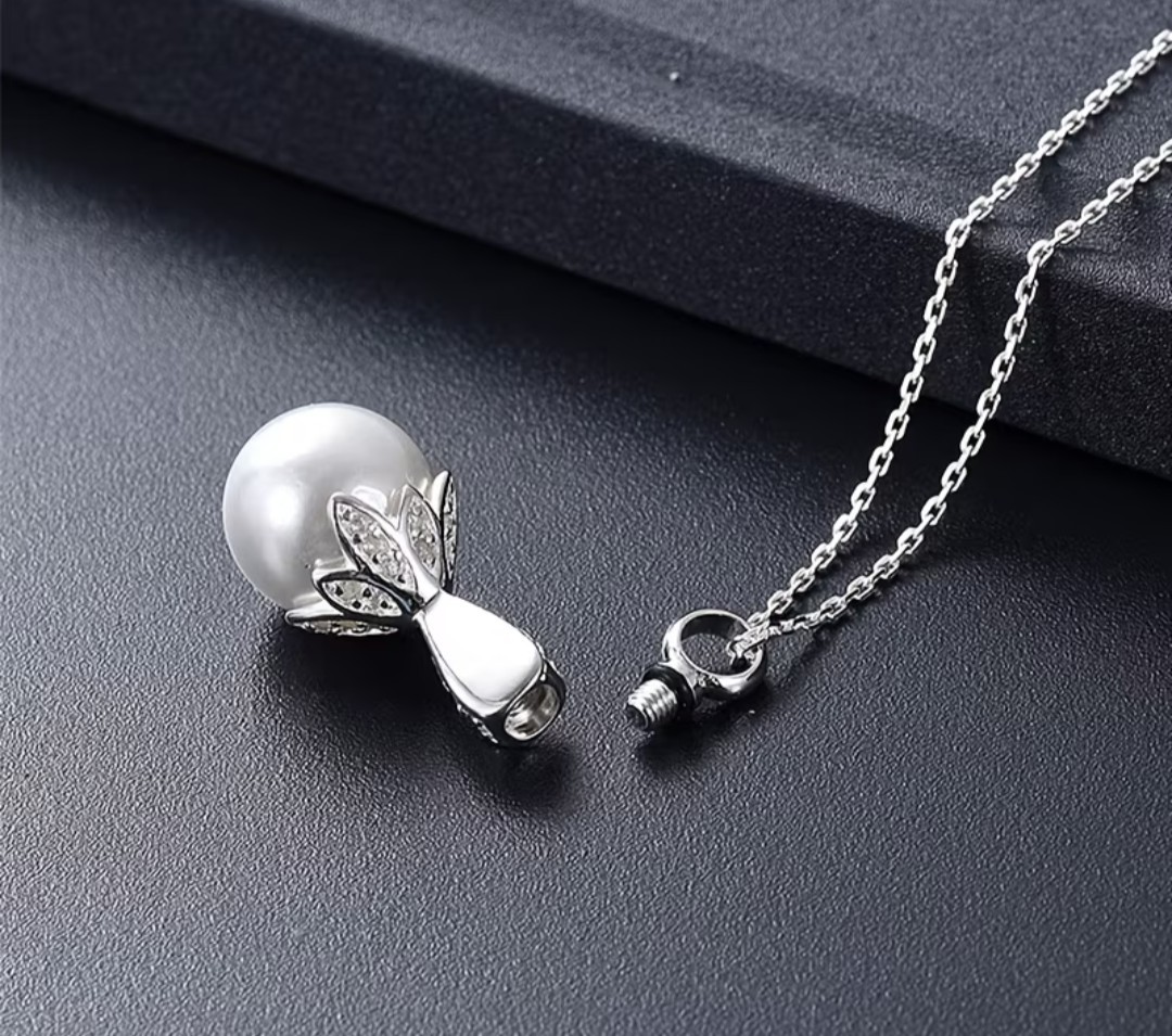 Cremation Jewelry Cylinder Pearl Urn Necklace Pendant for Ashes Stainless Steel