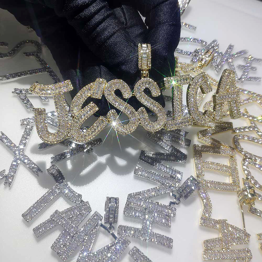 Hip Hop T Zircon A-Z Letters Custom Name Pendant Necklace Bling Christmas Gift