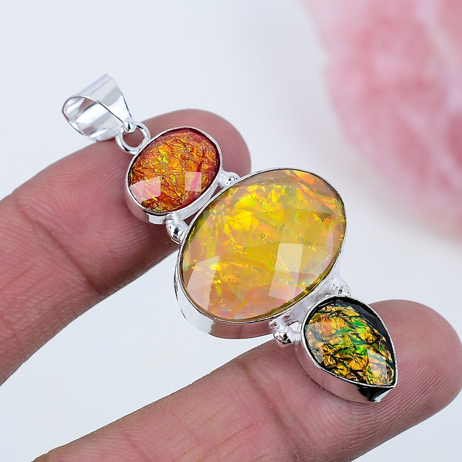 Color Enhanced Opal Tripplet 925 Silver Plated Handmade Pendant of 2.26″