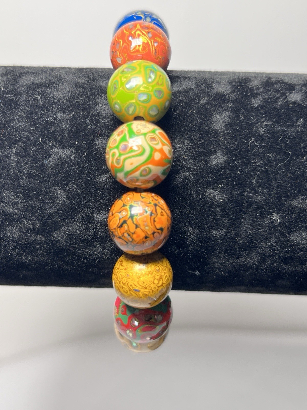 Multi-Colored Chinese Lacquer Beaded Bracelet Stretchable – 12mm