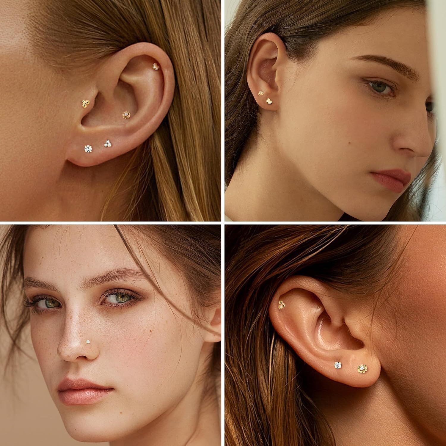 5Pairs 18G 20G Threadless Earring for Women 316L Stainless Steel Push in Earr…
