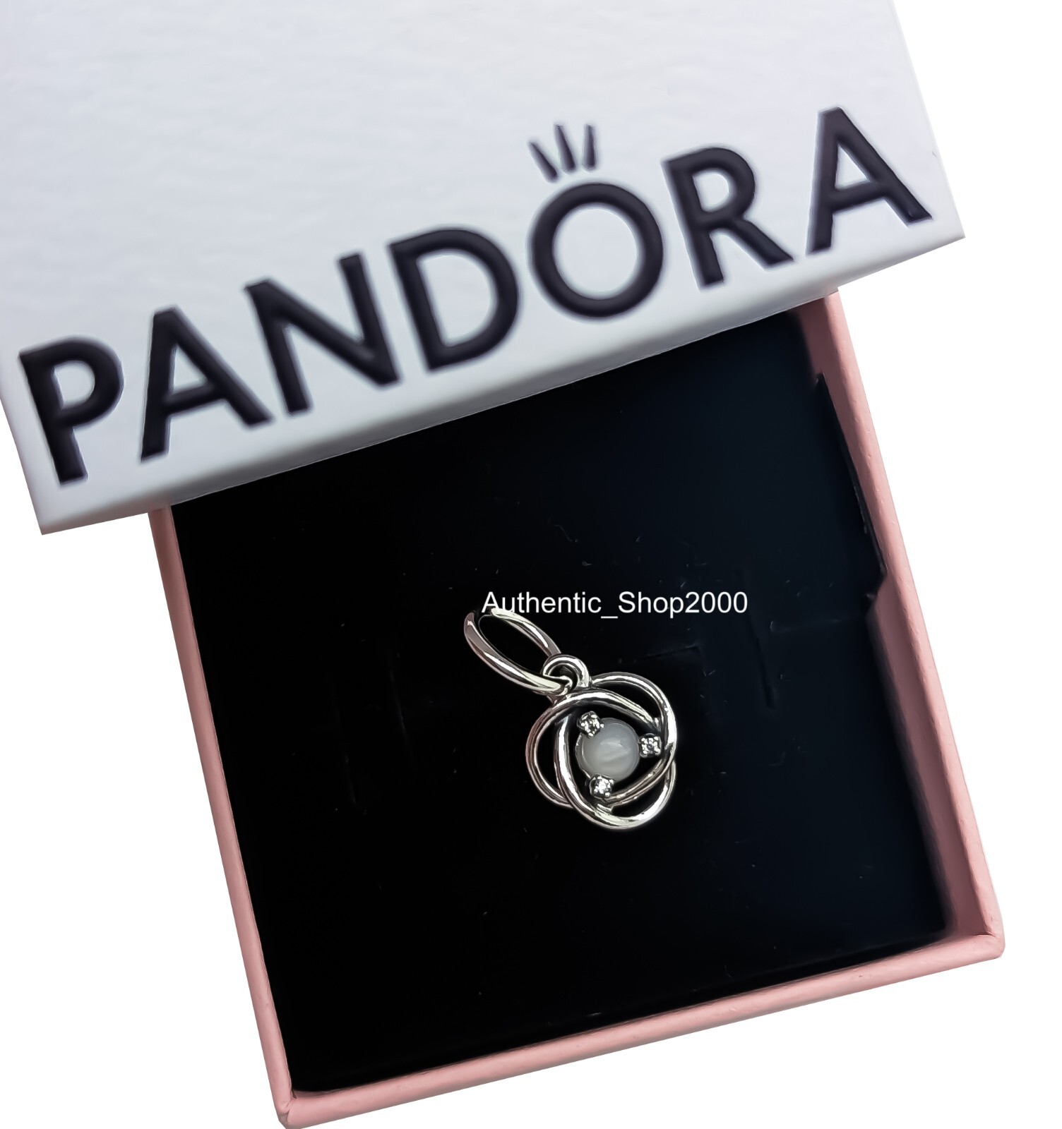 New PANDORA 925 Birthstone June White Eternity Circle Dangle Charm 793125C06