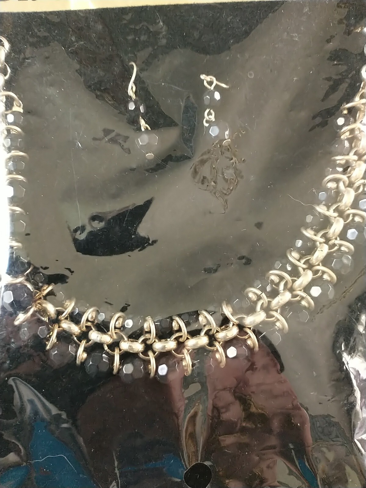 New Bijoux Terner black & gold necklace with matching pierced earring set