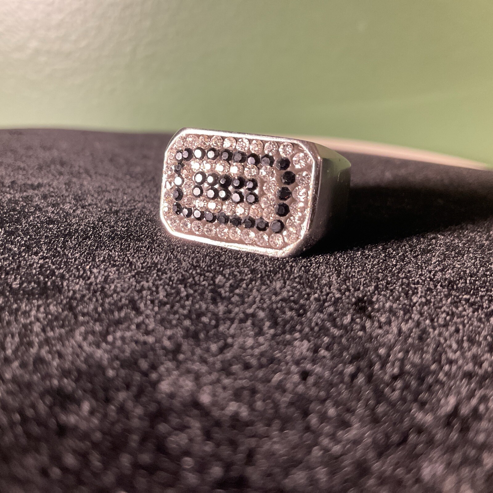Men’s Stainless Steel Clear & Black Multi-stone (80) Size 7 1/4 Ring