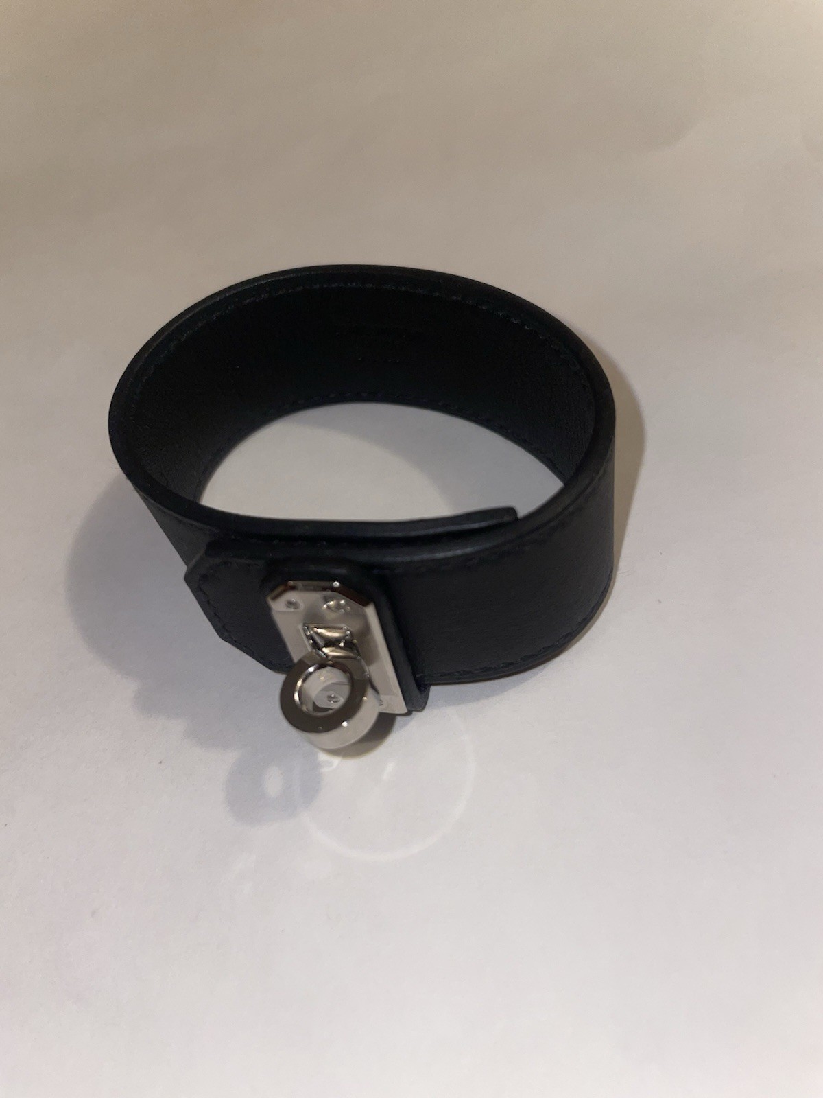 Hermès Black Leather Kelly Twist Bracelet Size T2 Silver Hardware Authentic
