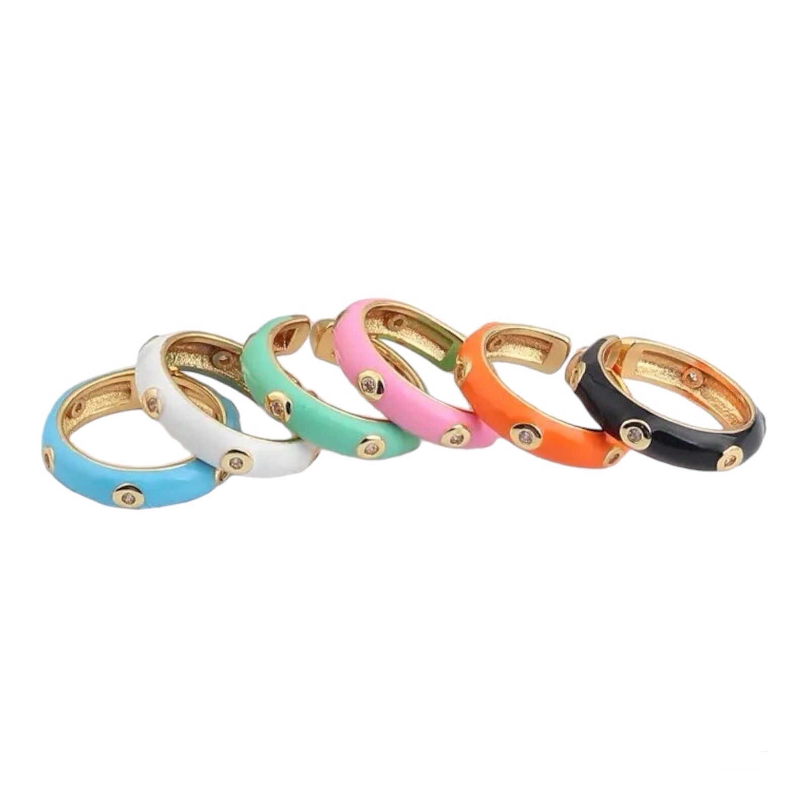 ZARD Enamel Ring with Cubic Zirconia Accent and 14K Gold Plating