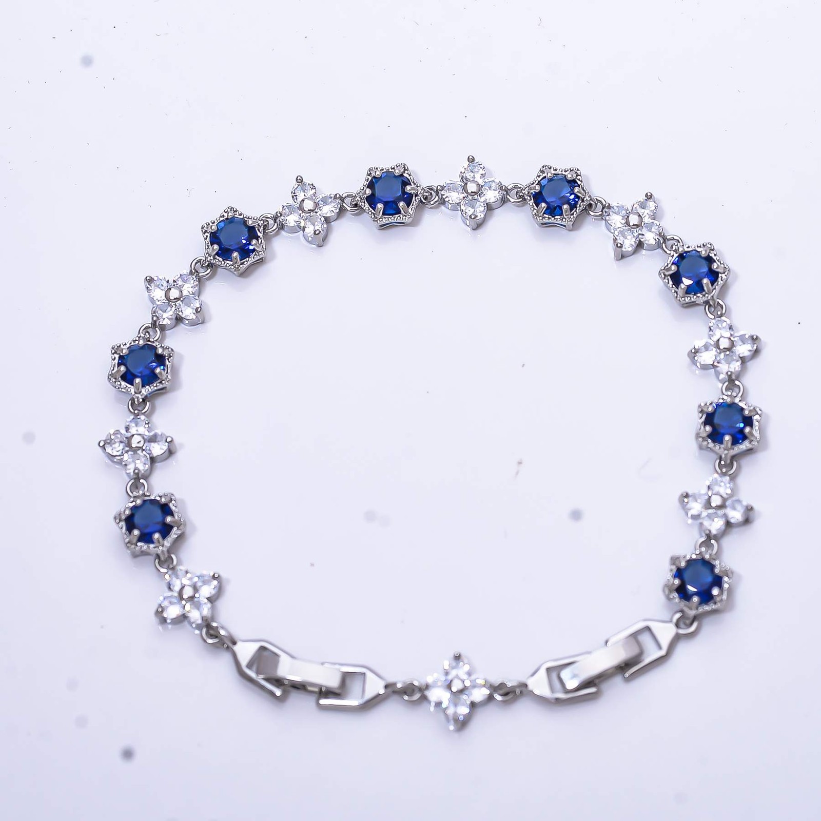 Blue Sapphire & CZ – Simulated 925 Sterling Silver Tennis Bracelet 8.99″ B53