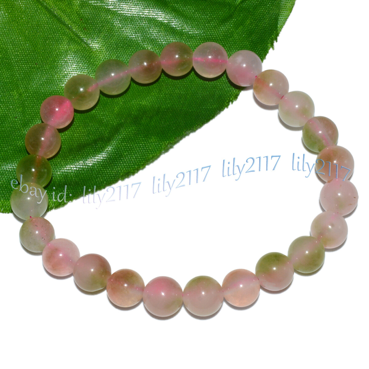 8/10/12/14mm Pink Green Multicolor Jade Round Gems Beads Elastic Bracelet 7.5”