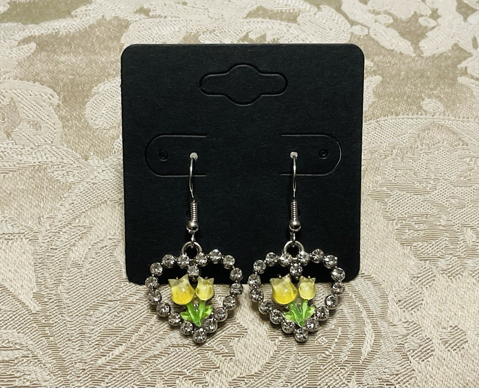 Vintage Gem Floral Heart Silver Enamel Drop Dangle Bohemian Trendy Earring Set