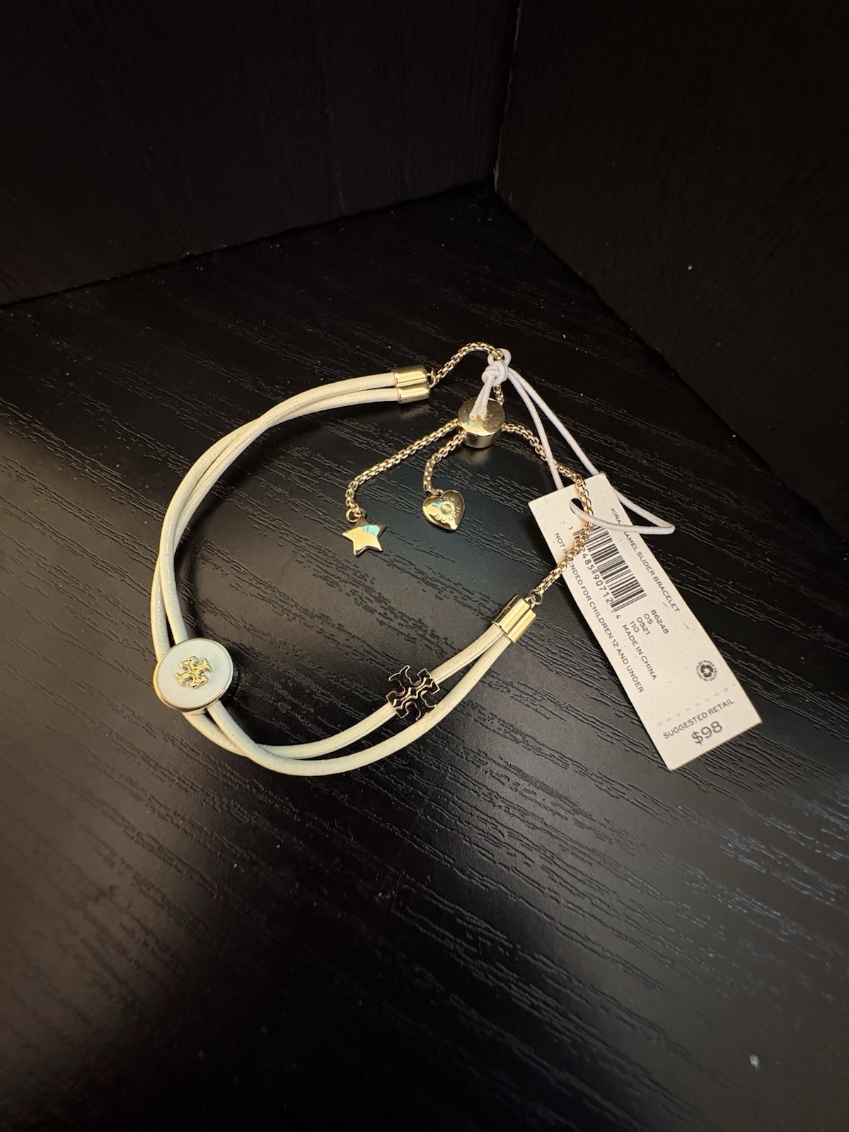Tory Burch Kira enamel slider bracelet new nwt cream gold adjustable length