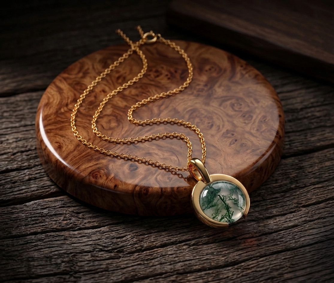 Green Moss Agate 18k Gold Filled Pendant Womens Moss Agate Pendant Gift For Her