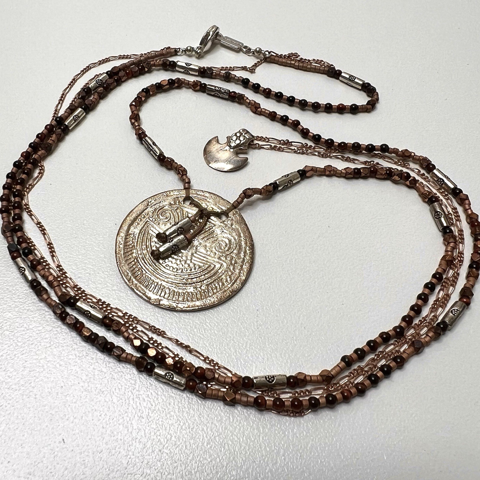 Chan Luu Double Strand Pendant Necklace Copper Tiger’s Eye Silver Tone 30”