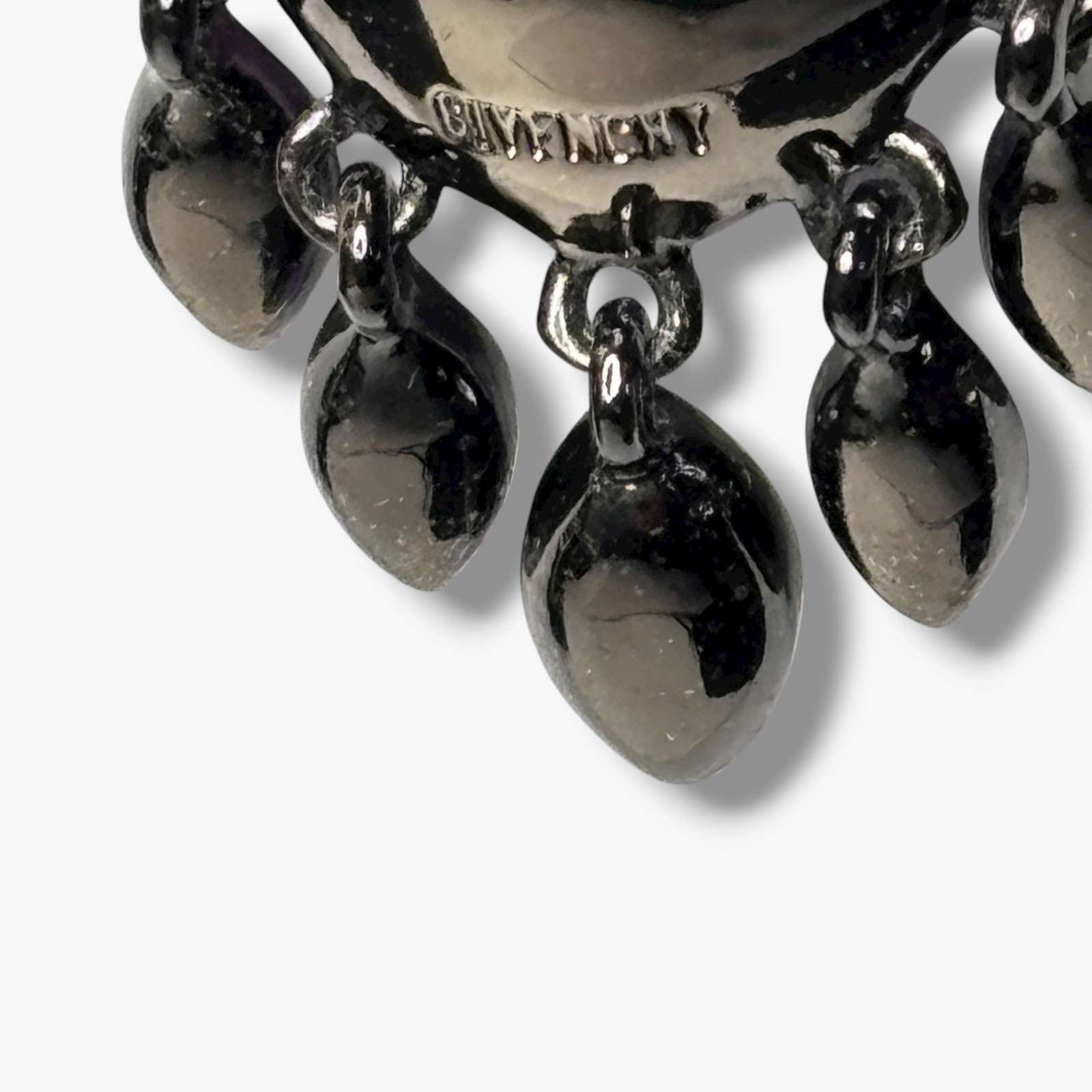 Givenchy 2010s Gunmetal Necklace Acrylic Lavender Drops Modern Gothic Couture