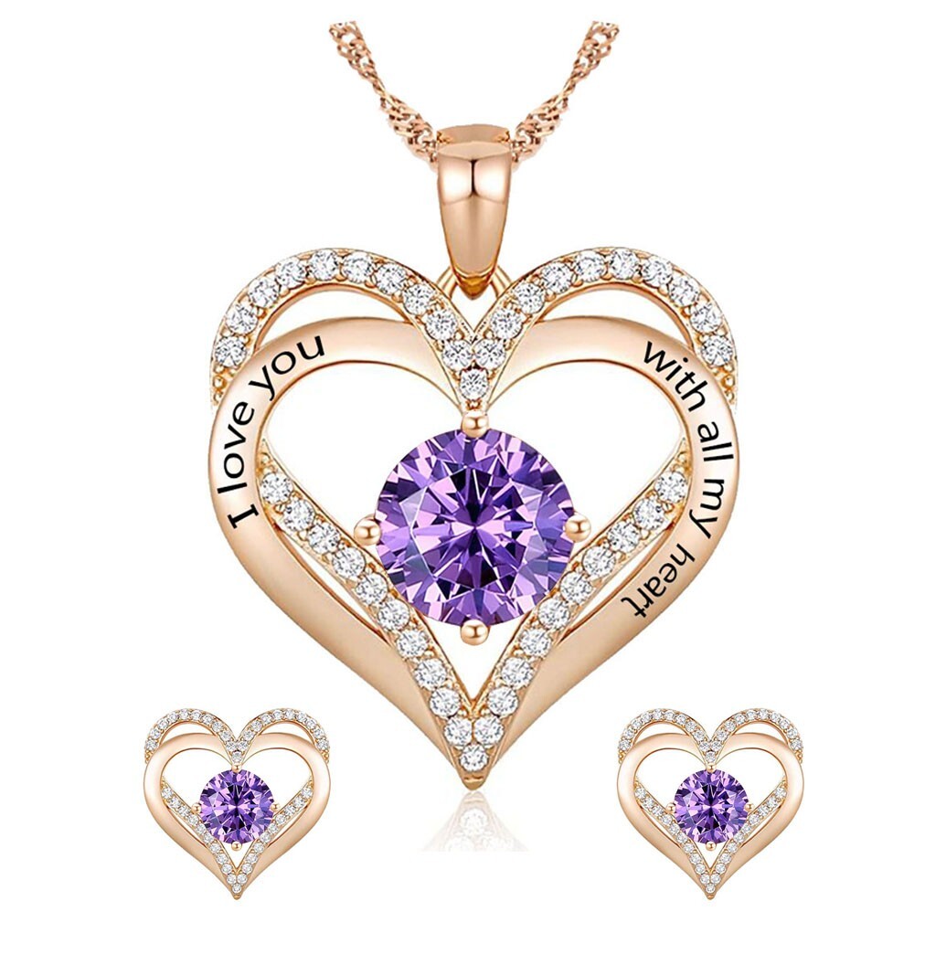 925 Silver Birthstone Necklace/Gift for Wife /Gift for Girlfriend –Free Earrings