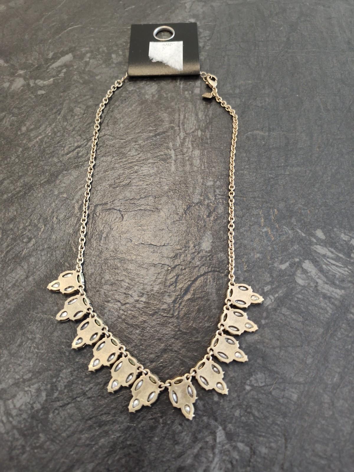 Banana Republic Gold Tone Pink, Gray,Clear Rhinestone Statement Bib Necklace NWT