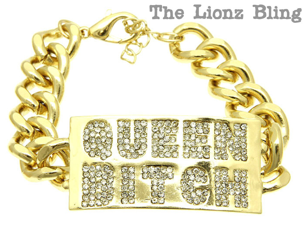 Urban Hip Hop Rose Gold chunky Chain Bracelet & Crystal Bling BITCH Pendant
