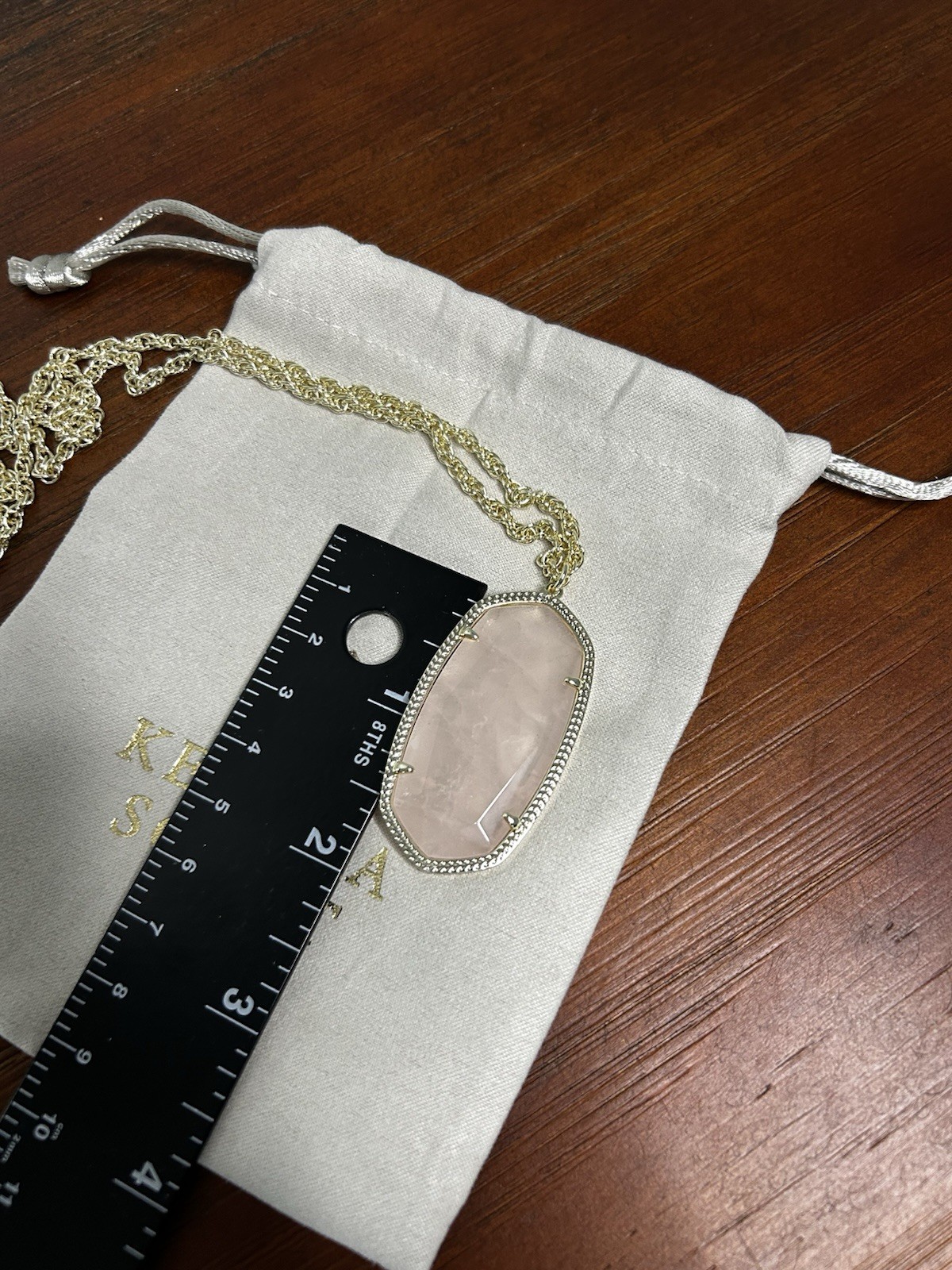 Kendra Scott Gold Long Necklace with Rose/Pink Stone In pendant